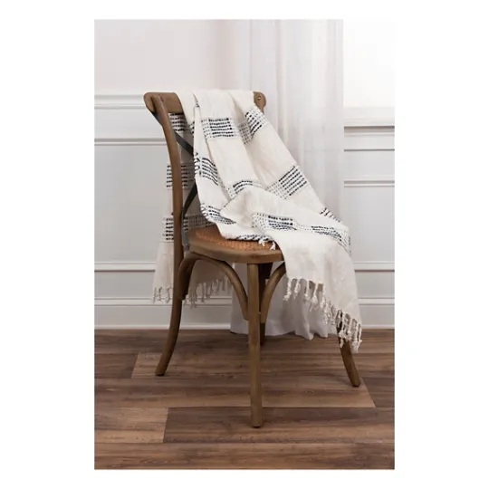 Kirkland's Home Blue And Ivory Woven Stripe Throw- Blankets & Throws