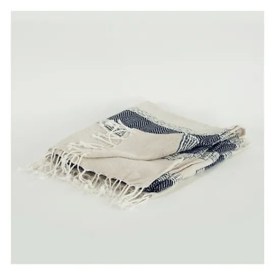 Kirkland's Home Blue And Natural Colorblock Chevron Throw- Blankets & Throws