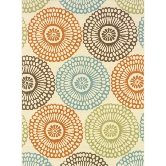 Kirkland's Home Blue And Orange Circles Outdoor Area Rug, 6X9- Outdoor Rugs