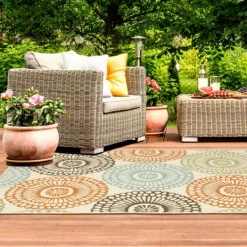 Kirkland's Home Blue And Orange Circles Outdoor Area Rug, 6X9- Outdoor Rugs
