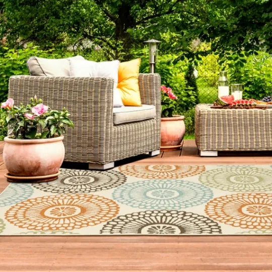 Kirkland's Home Blue And Orange Circles Outdoor Area Rug, 6X9- Outdoor Rugs