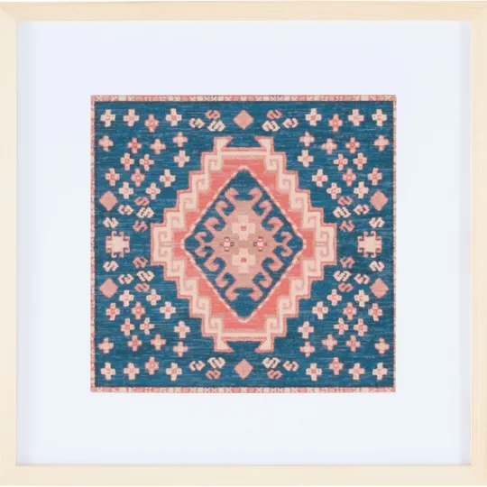 Kirkland's Home Blue And Pink Geometric Framed Textile Wall Plaque- Wall Plaques