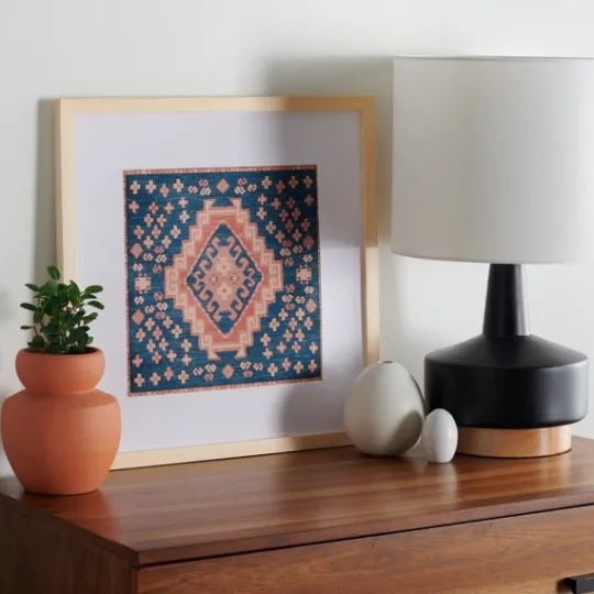 Kirkland's Home Blue And Pink Geometric Framed Textile Wall Plaque- Wall Plaques