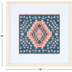 Kirkland's Home Blue And Pink Geometric Framed Textile Wall Plaque- Wall Plaques