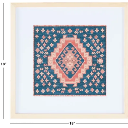 Kirkland's Home Blue And Pink Geometric Framed Textile Wall Plaque- Wall Plaques