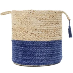 Kirkland's Home Blue And Tan Woven Jute Basket With Tassel, 17 In.- Baskets & Boxes
