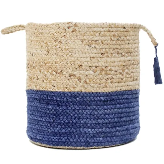 Kirkland's Home Blue And Tan Woven Jute Basket With Tassel, 17 In.- Baskets & Boxes