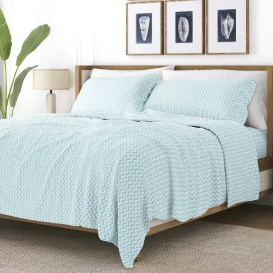 Kirkland's Home Blue And White Chevron 3-Pc. Twin Sheet Set- Bed Sheets