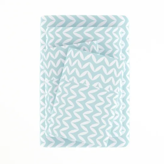 Kirkland's Home Blue And White Chevron 3-Pc. Twin Sheet Set- Bed Sheets