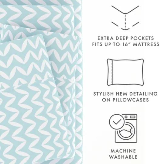 Kirkland's Home Blue And White Chevron 3-Pc. Twin Sheet Set- Bed Sheets