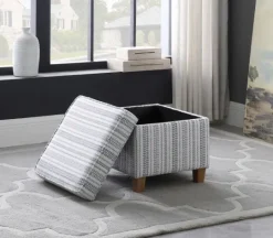Kirkland's Home Blue And White Hometown Striped Storage Ottoman- Benches & Ottomans
