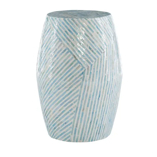 Kirkland's Home Blue And White Mosaic Capiz Shell Drum End Table- Accent & End Tables