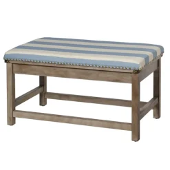Kirkland's Home Blue And White Striped Upholstered Wood Bench- Benches & Ottomans