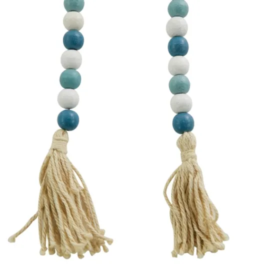 Kirkland's Home Blue And White Wood Beaded Tassel Garland- Decorative Accents