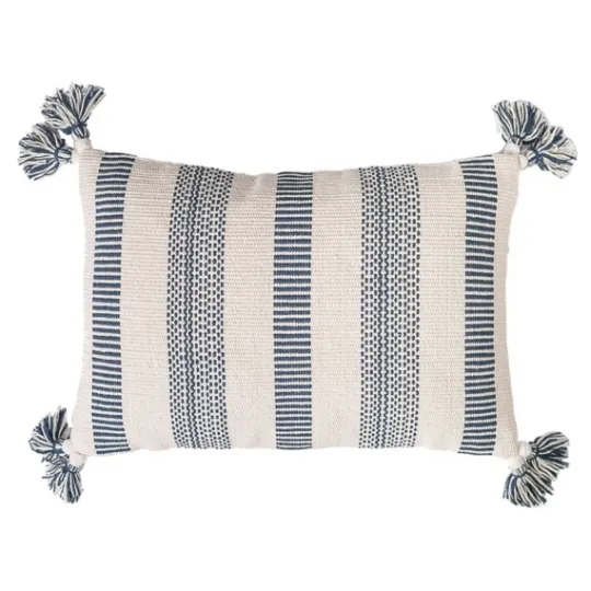 Kirkland's Home Blue And White Woven Stripe Lumbar Pillow- Pillows