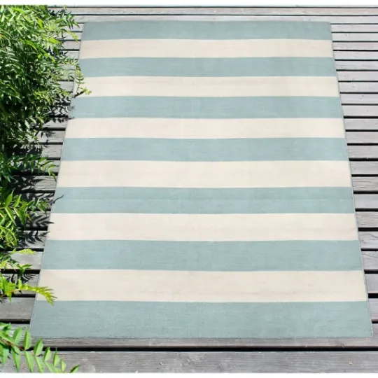 Kirkland's Home Blue Cabana Stripe Indoor/Outdoor Area Rug, 7X9- Outdoor Rugs