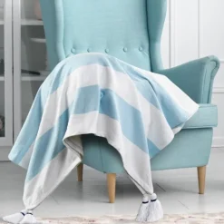 Kirkland's Home Blue Cabana Stripe Tassel Throw- Blankets & Throws
