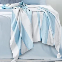 Kirkland's Home Blue Cabana Stripe Tassel Throw- Blankets & Throws