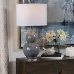 Kirkland's Home Blue Ceramic Hourglass Table Lamp- Table Lamps