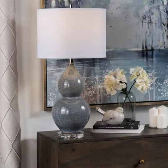Kirkland's Home Blue Ceramic Hourglass Table Lamp- Table Lamps