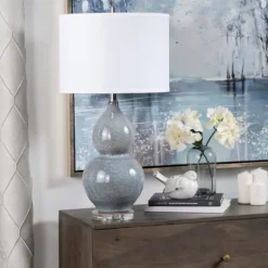Kirkland's Home Blue Ceramic Hourglass Table Lamp- Table Lamps