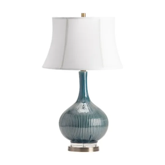 Kirkland's Home Blue Ceramic Stripe Base Table Lamp- Table Lamps