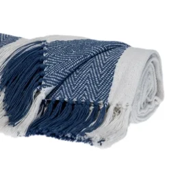Kirkland's Home Blue Chalet Striped Fringe Throw- Blankets & Throws