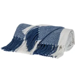 Kirkland's Home Blue Chalet Striped Fringe Throw- Blankets & Throws