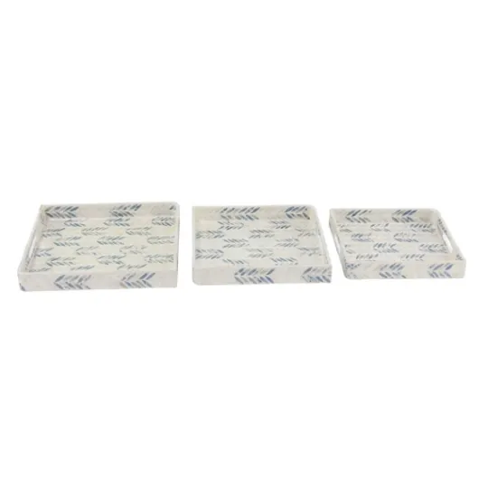 Kirkland's Home Blue Chevron Enamel 3-Pc. Tray Set- Decorative Trays