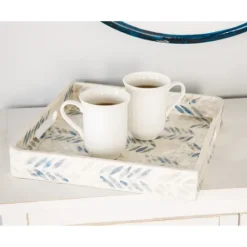 Kirkland's Home Blue Chevron Enamel 3-Pc. Tray Set- Decorative Trays