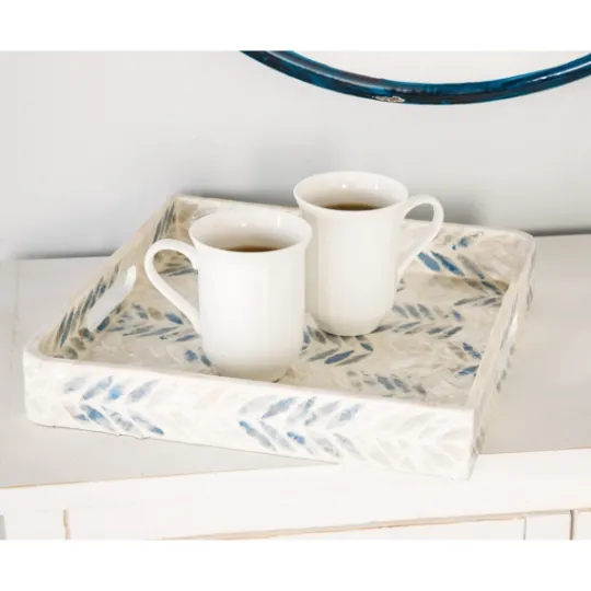 Kirkland's Home Blue Chevron Enamel 3-Pc. Tray Set- Decorative Trays
