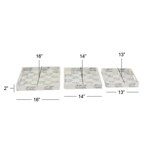 Kirkland's Home Blue Chevron Enamel 3-Pc. Tray Set- Decorative Trays