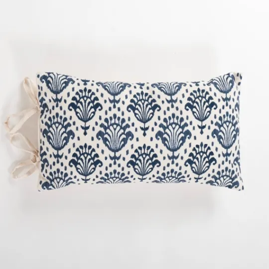 Kirkland's Home Blue Damask Print Side Tied Lumbar Pillow- Pillows