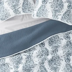 Kirkland's Home Blue Damask Reversible 3-Pc. King Quilt Set- Quilts