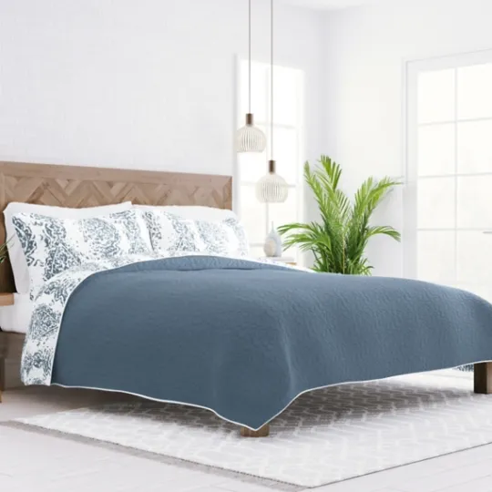 Kirkland's Home Blue Damask Reversible 3-Pc. Queen Quilt Set- Quilts