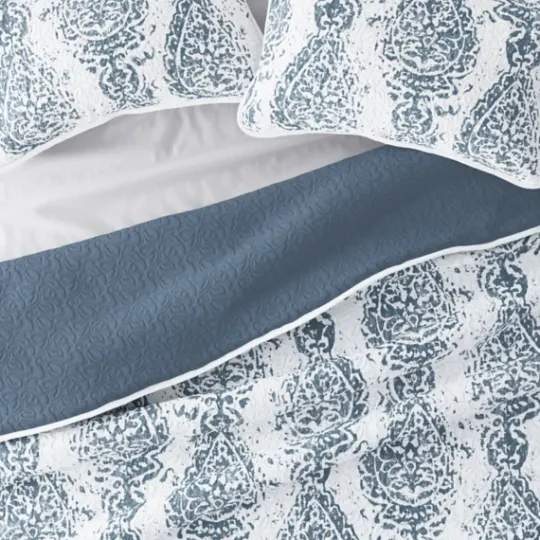 Kirkland's Home Blue Damask Reversible 3-Pc. Queen Quilt Set- Quilts