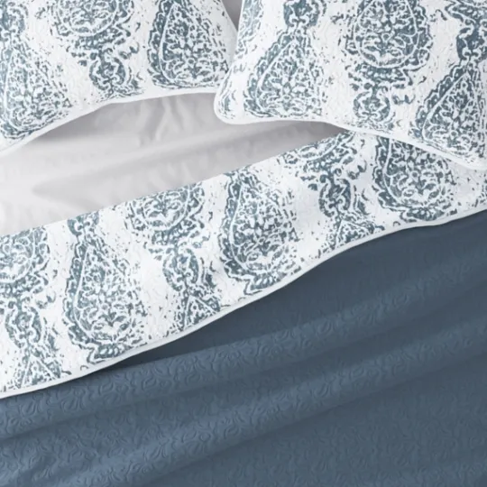 Kirkland's Home Blue Damask Reversible 3-Pc. Queen Quilt Set- Quilts