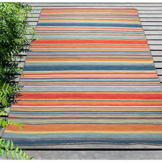 Kirkland's Home Blue Dhurri Stripe Indoor/Outdoor Area Rug, 7X9- Outdoor Rugs