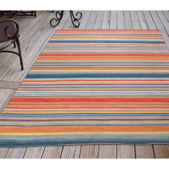 Kirkland's Home Blue Dhurri Stripe Indoor/Outdoor Area Rug, 7X9- Outdoor Rugs