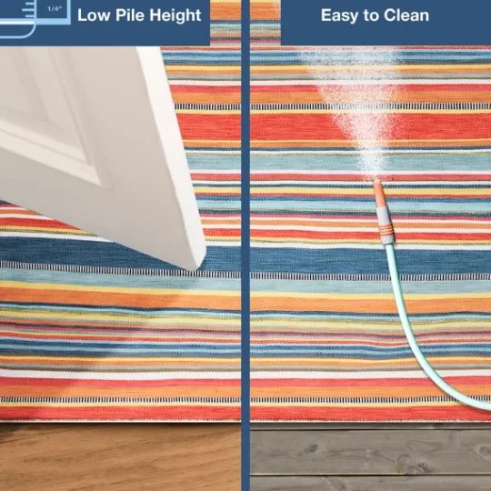 Kirkland's Home Blue Dhurri Stripe Indoor/Outdoor Area Rug, 7X9- Outdoor Rugs