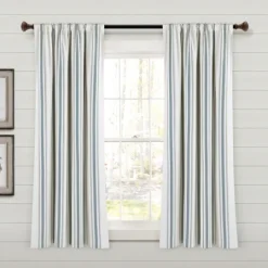 Kirkland's Home Blue Farmhouse Stripe Curtain Panels, Set Of 2- Curtains & Drapes
