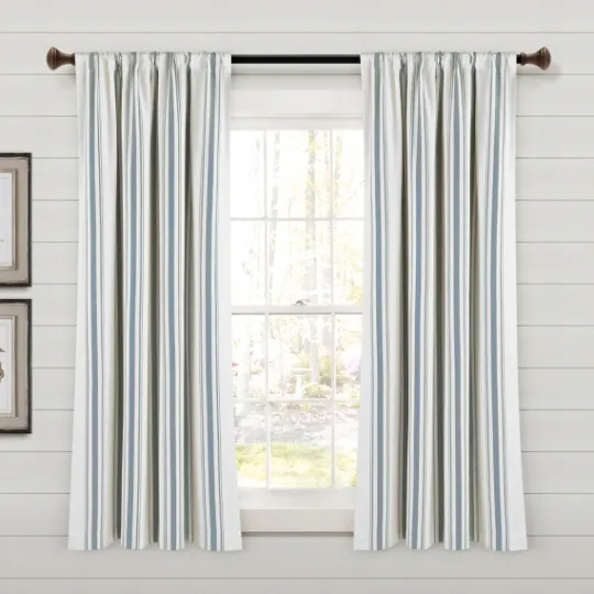 Kirkland's Home Blue Farmhouse Stripe Curtain Panels, Set Of 2- Curtains & Drapes