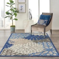 Kirkland's Home Blue Floral Burst Outdoor Area Rug, 6X9- Outdoor Rugs