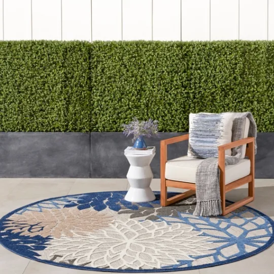 Kirkland's Home Blue Floral Burst Round Outdoor Area Rug, 7X7- Outdoor Rugs