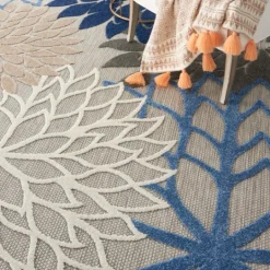 Kirkland's Home Blue Floral Burst Round Outdoor Area Rug, 7X7- Outdoor Rugs