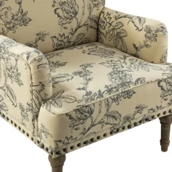 Kirkland's Home Blue Floral Nailhead Trim Upholstered Accent Chair- Accent Chairs
