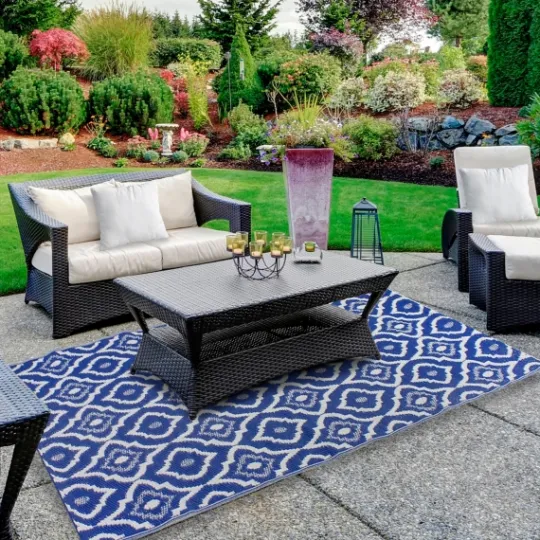 Kirkland's Home Blue Geometric Floral Outdoor Area Rug, 4X6- Outdoor Rugs