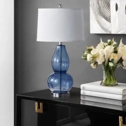 Kirkland's Home Blue Glass Hourglass Table Lamps, Set Of 2- Table Lamps