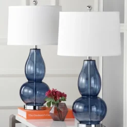 Kirkland's Home Blue Glass Hourglass Table Lamps, Set Of 2- Table Lamps