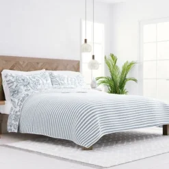 Kirkland's Home Blue Jacobean Reversible 3-Pc. Queen Quilt Set- Quilts